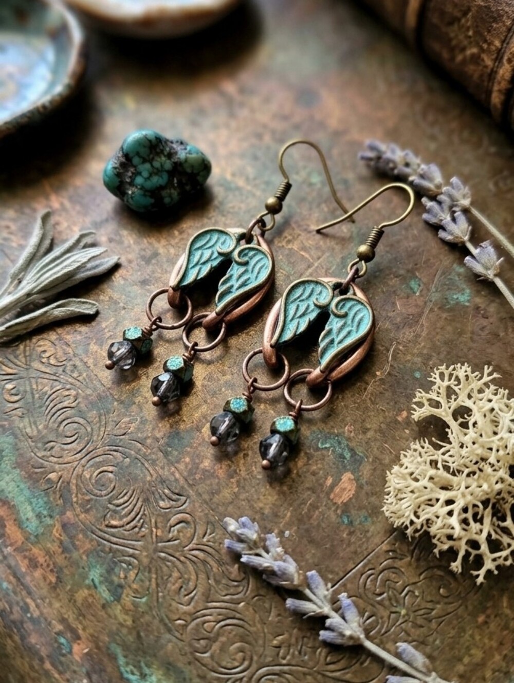 Hand crafted By Me, Elegant Copper and Patina Color Earrings